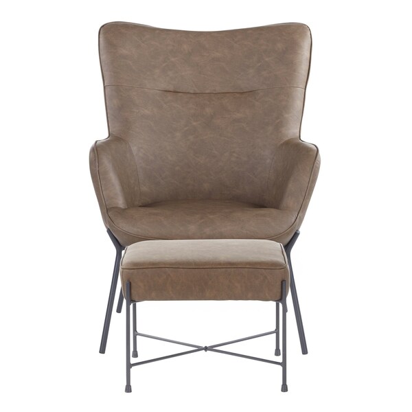 Lumisource Izzy Lounge Chair, Ottoman Set in Black Metal, Espresso Faux Leather - C2-IZZY BKE