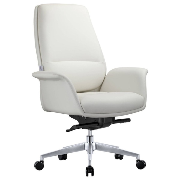 Leisuremod Summit Office Chair in Faux Leather & Aluminum Frame with Adjustable Height, Swivel & Tilt, White - SO21WL