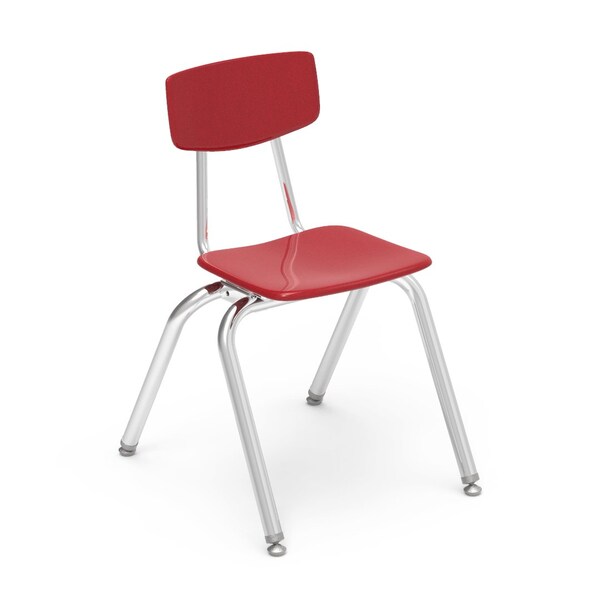 Virco 3000 Series 16" Classroom Chair, 3rd - 4th Grade with Nylon Glides - Red Seat - 3016
