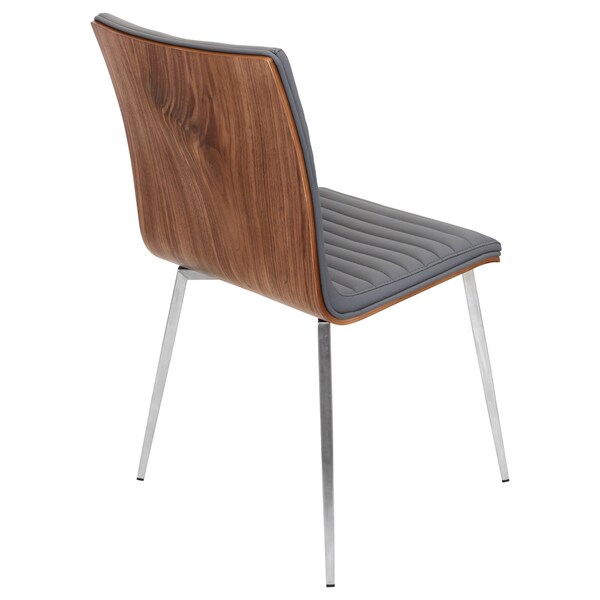 Lumisource Mason Chair in Stainless Steel, Walnut Wood, Grey Faux Leather, PK 2 - CH-MSNSWV WLGY2