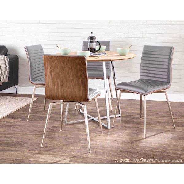 Lumisource Mason Chair in Stainless Steel, Walnut Wood, Grey Faux Leather, PK 2 - CH-MSNSWV WLGY2