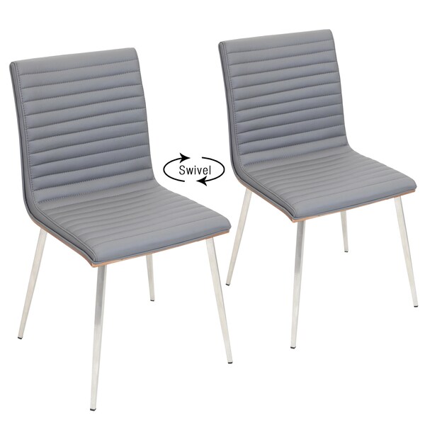 Lumisource Mason Chair in Stainless Steel, Walnut Wood, Grey Faux Leather, PK 2 - CH-MSNSWV WLGY2