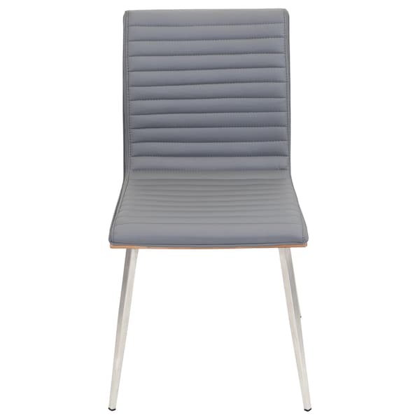 Lumisource Mason Chair in Stainless Steel, Walnut Wood, Grey Faux Leather, PK 2 - CH-MSNSWV WLGY2