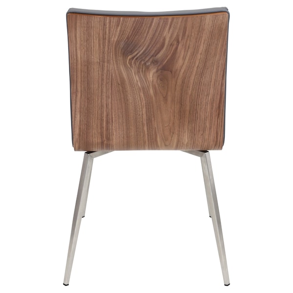 Lumisource Mason Chair in Stainless Steel, Walnut Wood, Grey Faux Leather, PK 2 - CH-MSNSWV WLGY2