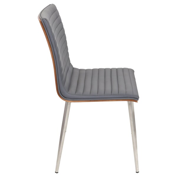 Lumisource Mason Chair in Stainless Steel, Walnut Wood, Grey Faux Leather, PK 2 - CH-MSNSWV WLGY2