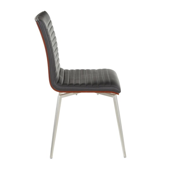 Lumisource Mason Chair in Stainless Steel, Walnut Wood, Black Faux Leather, PK 2 - CH-MSNSWV WLBK2