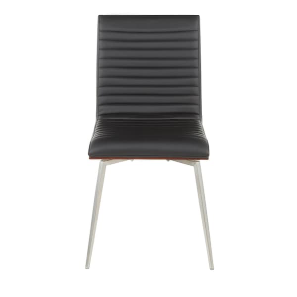 Lumisource Mason Chair in Stainless Steel, Walnut Wood, Black Faux Leather, PK 2 - CH-MSNSWV WLBK2