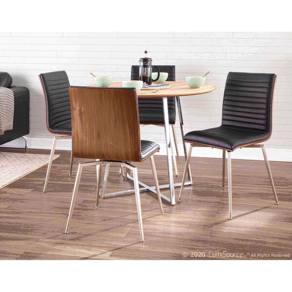 Lumisource Mason Chair in Stainless Steel, Walnut Wood, Black Faux Leather, PK 2 - CH-MSNSWV WLBK2