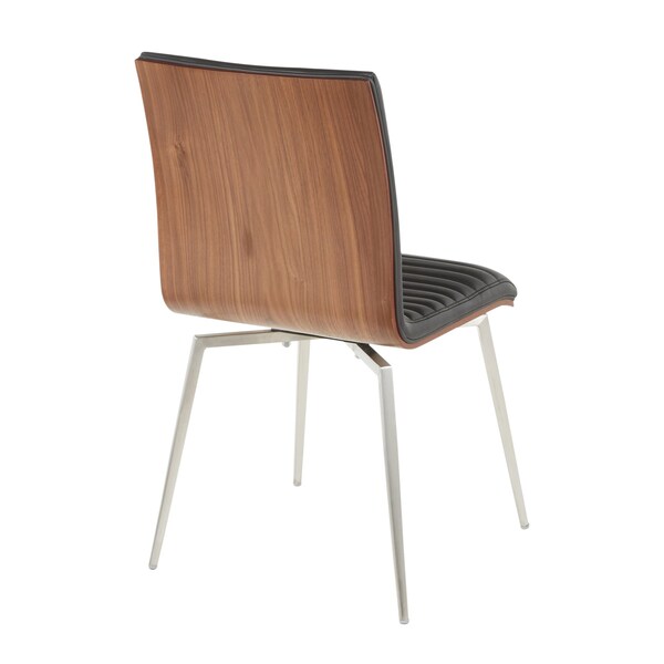 Lumisource Mason Chair in Stainless Steel, Walnut Wood, Black Faux Leather, PK 2 - CH-MSNSWV WLBK2