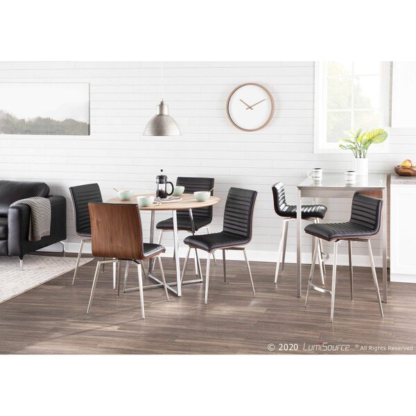 Lumisource Mason Chair in Stainless Steel, Walnut Wood, Black Faux Leather, PK 2 - CH-MSNSWV WLBK2
