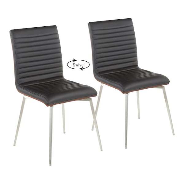 Lumisource Mason Chair in Stainless Steel, Walnut Wood, Black Faux Leather, PK 2 - CH-MSNSWV WLBK2