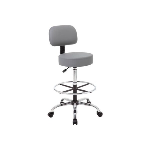 Boss Office Products Boss Caressoft Medical-Drafting Stool with Backrest - Vinyl - Gray - B16245-GY