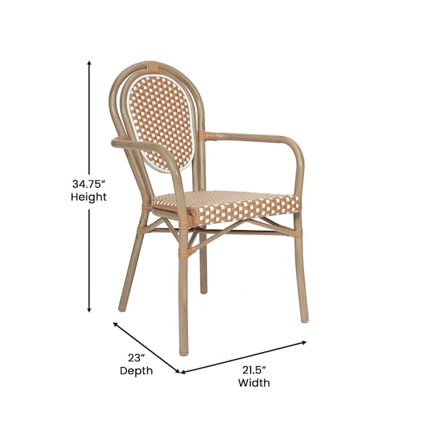 Flash Furniture Lourdes Thonet French Bistro Stack Chair w/Arms, Natural/White PE Rattan/Bamboo Alum Frame, 4PK - 4-SDA-AD642002A-NATWH-LTNAT-GG
