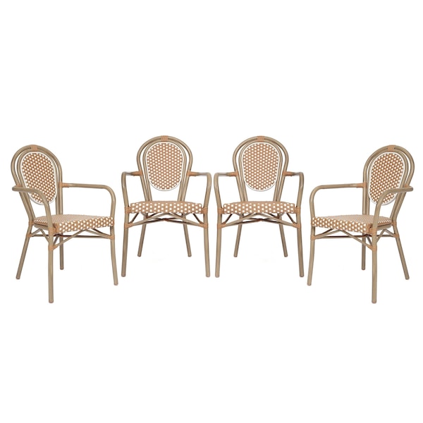 Flash Furniture Lourdes Thonet French Bistro Stack Chair w/Arms, Natural/White PE Rattan/Bamboo Alum Frame, 4PK - 4-SDA-AD642002A-NATWH-LTNAT-GG