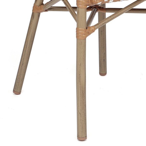 Flash Furniture Lourdes Thonet French Bistro Stack Chair w/Arms, Natural/White PE Rattan/Bamboo Alum Frame, 4PK - 4-SDA-AD642002A-NATWH-LTNAT-GG