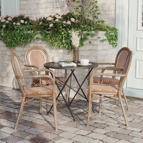 Flash Furniture Lourdes Thonet French Bistro Stack Chair w/Arms, Natural/White PE Rattan/Bamboo Alum Frame, 4PK - 4-SDA-AD642002A-NATWH-LTNAT-GG