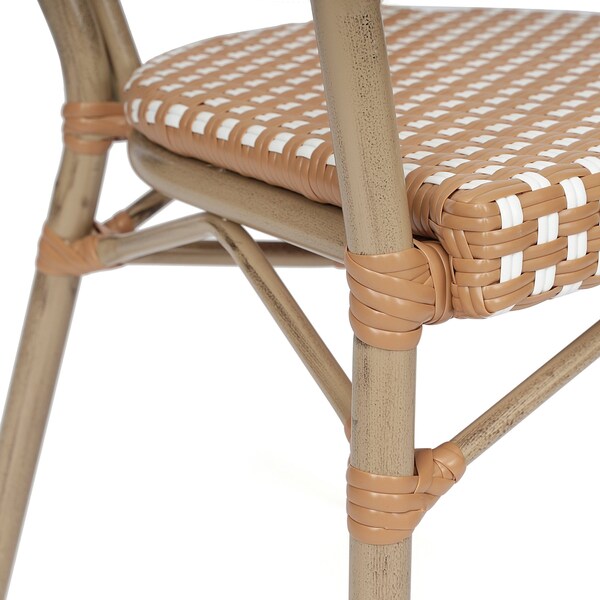 Flash Furniture Lourdes Thonet French Bistro Stack Chair w/Arms, Natural/White PE Rattan/Bamboo Alum Frame, 4PK - 4-SDA-AD642002A-NATWH-LTNAT-GG