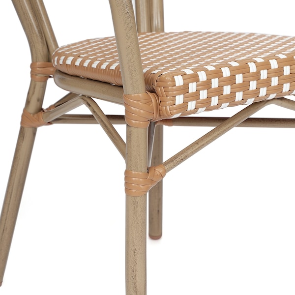 Flash Furniture Lourdes Thonet French Bistro Stack Chair w/Arms, Natural/White PE Rattan/Bamboo Alum Frame, 4PK - 4-SDA-AD642002A-NATWH-LTNAT-GG