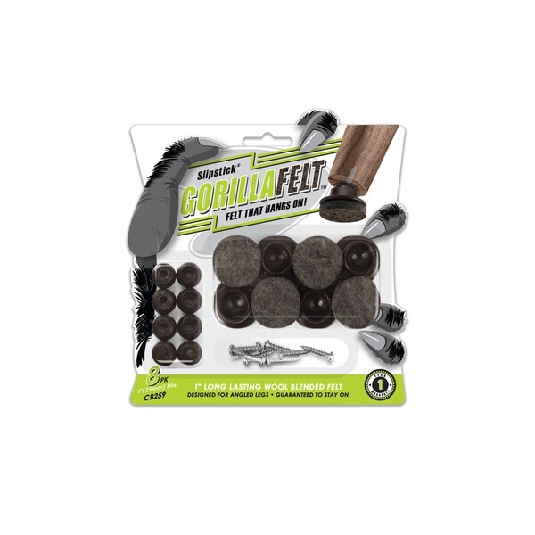 Slipstick Slipstick GorillaFelt Brown/Gray 1 in. Screw-On Felt Chair Glide Set 8 pk - CB259