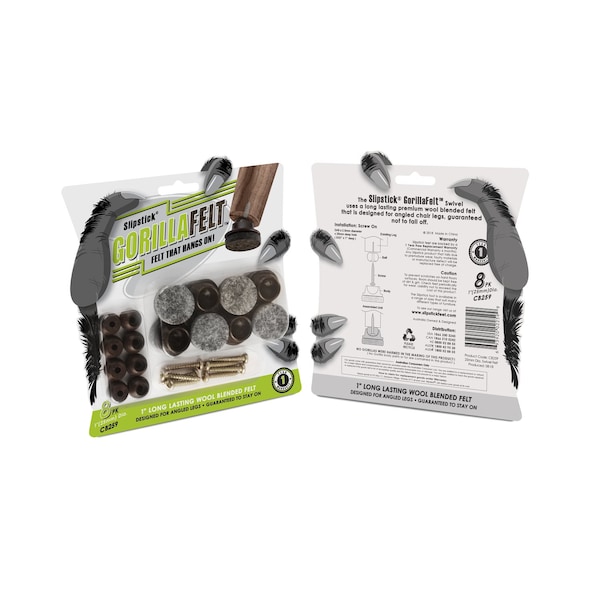 Slipstick Slipstick GorillaFelt Brown/Gray 1 in. Screw-On Felt Chair Glide Set 8 pk - CB259
