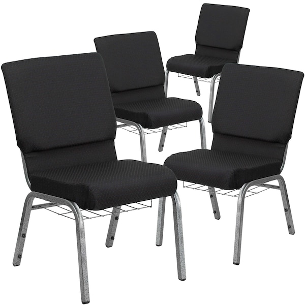 Flash Furniture 18.5"W Black Fabric Church Chair w/ Book Rack, 4PK - 4-FD-CH02185-SV-JP02-BAS-GG