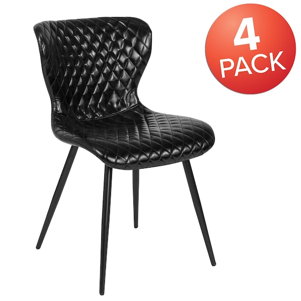 Flash Furniture Bristol Contemporary Upholstered Chair in Black Vinyl, PK4 - 4-LF-9-07A-BLK-GG