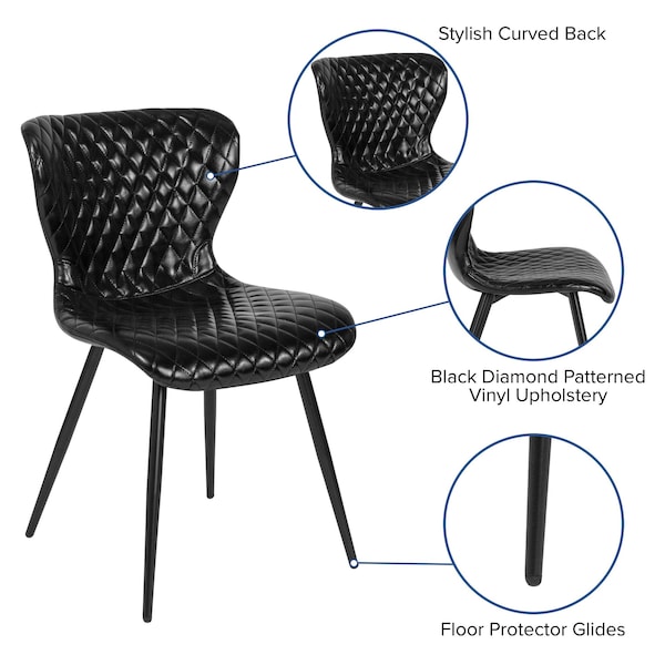 Flash Furniture Bristol Contemporary Upholstered Chair in Black Vinyl, PK4 - 4-LF-9-07A-BLK-GG
