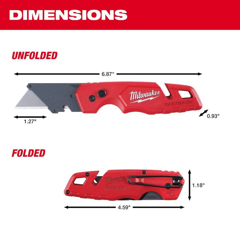 Milwaukee FASTBACK Folding Utility Knife with General Purpose Utility Blades and Dispenser - 48-22-1501-48-22-1900