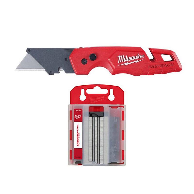 Milwaukee FASTBACK Folding Utility Knife with General Purpose Utility Blades and Dispenser - 48-22-1501-48-22-1900