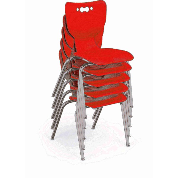 Mooreco Hierarchy School Chair, 4 Leg, 16" Chrome Frame, Red Armless Shell, PK5 - 53316-5-RED-NA-CH