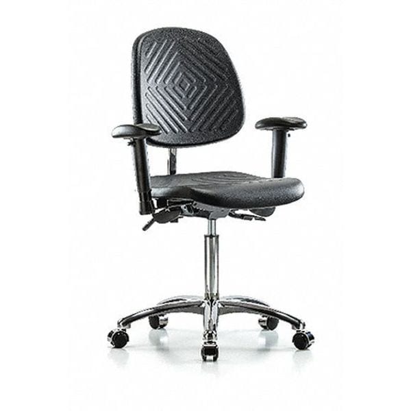 Zoro Select Clean Room Chair Ergonomic Chair, Adjustable Arms, 20-1/4" to 28" Height, Polyurethane, Black - BR-NCR-PMBCH-MB-CR-T1-A1-NF-CC-BLK
