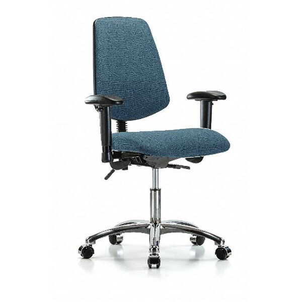 Blue Ridge Ergonomics Desk Chair Fab Desk Chair, Med, Bk, Chrm, AA, Cast, Blu, Adjustable Arms, 19" to 24" Height, Fabric, Blue - BR-FDHCH-MB-CR-T0-A1-CC-F43