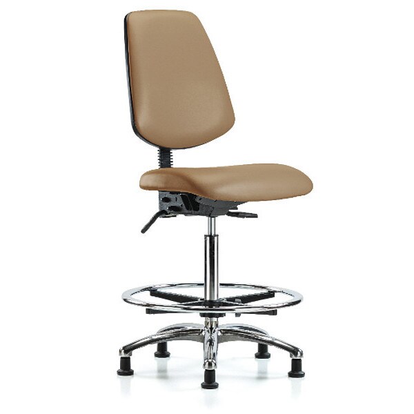 Blue Ridge Ergonomics High Bench Chair No Arms, 26" to 35-1/2" Height, Vinyl, Taupe - BR-VHBCH-MB-CR-T0-A0-CF-RG-8584