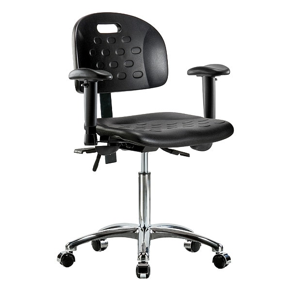 Zoro Select Medium Bench Chair Ergonomic Chair, Adjustable Arms, 20-1/2" to 28" Height, Polyurethane, Black - BR-HPMBCH-CR-T0-A1-NF-CC-BLK