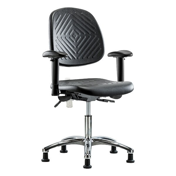 Zoro Select Clean Room Chair Ergonomic Chair, Adjustable Arms, 17-1/2" to 22-3/4" Height, Polyurethane, Black - BR-NCR-PDHCH-MB-CR-T1-A1-RG-BLK