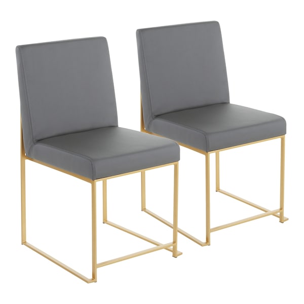 Lumisource High Back Fuji Dining Chair in Gold and Grey Faux Leather, PK 2 - DC-HBFUJI AUGY2