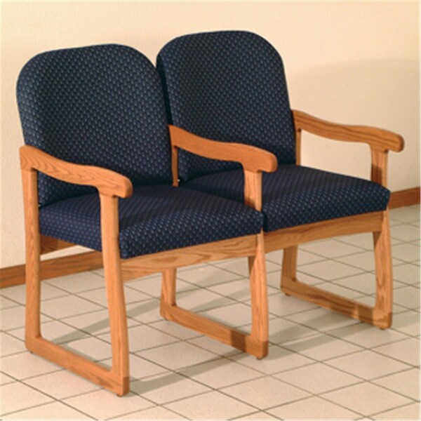 Wooden Mallet Prairie Two Seat Chair with Center Arms in Medium Oak - Arch Blue - DW7-2MOAB