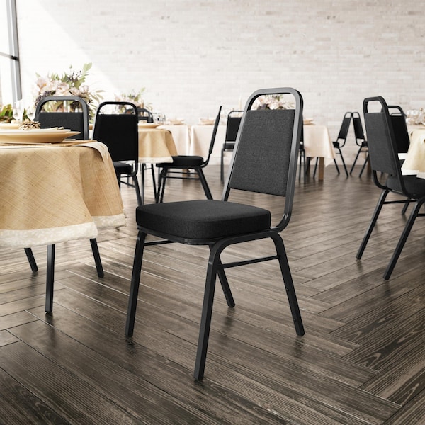 Flash Furniture HERCULES Trapezoidal Back Stacking Banquet Chair w/Black Fabric and 2.5in. Thick Seat, Black, 4PK - 4-FD-BHF-1-BK-BK-GG