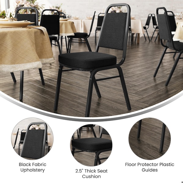 Flash Furniture HERCULES Trapezoidal Back Stacking Banquet Chair w/Black Fabric and 2.5in. Thick Seat, Black, 4PK - 4-FD-BHF-1-BK-BK-GG