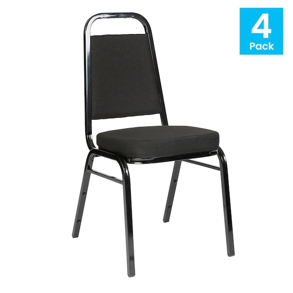 Flash Furniture HERCULES Trapezoidal Back Stacking Banquet Chair w/Black Fabric and 2.5in. Thick Seat, Black, 4PK - 4-FD-BHF-1-BK-BK-GG