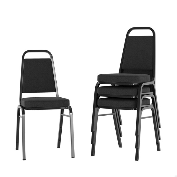 Flash Furniture HERCULES Trapezoidal Back Stacking Banquet Chair w/Black Fabric and 2.5in. Thick Seat, Black, 4PK - 4-FD-BHF-1-BK-BK-GG