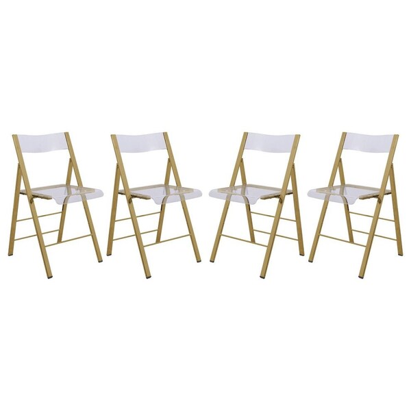Leisuremod Menno Modern Acrylic Gold Base Folding Chair, Clear, 4PK - MFG15CL4