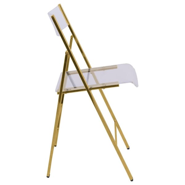 Leisuremod Menno Modern Acrylic Gold Base Folding Chair, Clear, 4PK - MFG15CL4