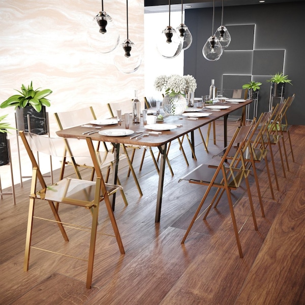 Leisuremod Menno Modern Acrylic Gold Base Folding Chair, Clear, 4PK - MFG15CL4