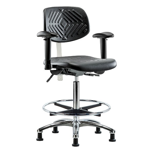 Zoro Select Clean Room Chair Ergonomic Chair, Adjustable Arms, 24-1/2" to 34-3/4" Height, Vinyl, Black - BR-NCR-PHBCH-CR-T1-A1-CF-RG-BLK