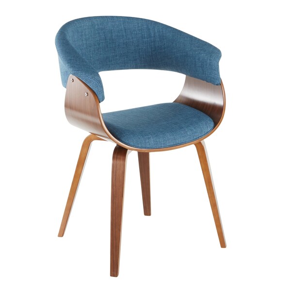 Lumisource Vintage Mod Dining/Accent Chair in Walnut and Blue Fabric - CH-VMONL WLBU