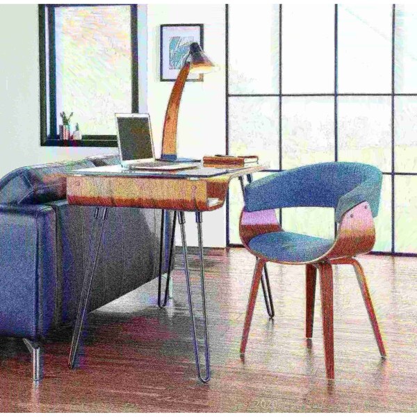 Lumisource Vintage Mod Dining/Accent Chair in Walnut and Blue Fabric - CH-VMONL WLBU