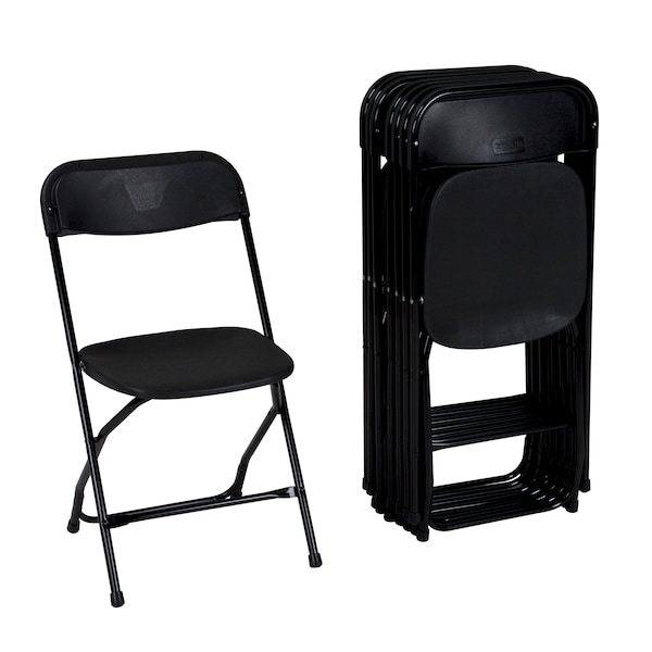 Zown Folding Chair, Stacking, Resin, Black, Banquet, PK8 - 60540BLK8E