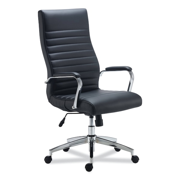 Alera Eddleston Leather Manager Chair, Supports Up to 275 lb, Black Seat/Back, Chrome Base - ALEED41B19