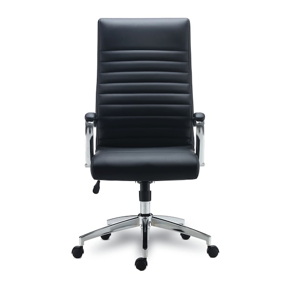 Alera Eddleston Leather Manager Chair, Supports Up to 275 lb, Black Seat/Back, Chrome Base - ALEED41B19